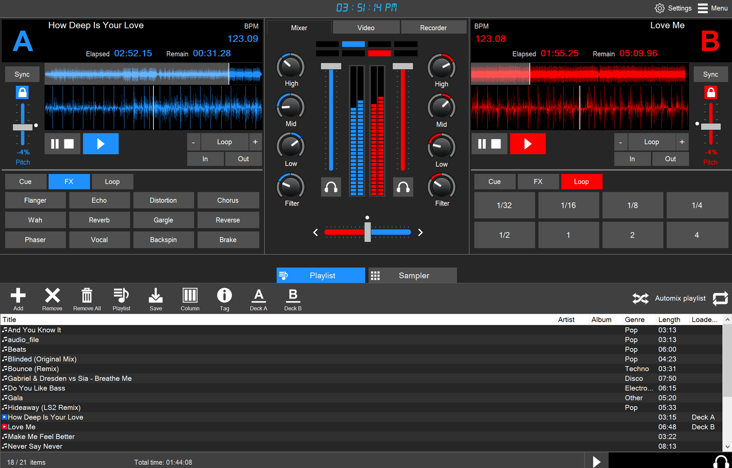 program 4pc DJ Music mixer patch 